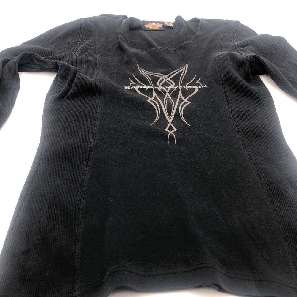 Harley Davidson Womens Long Sleeve Shirt Black Authentic Logo Thermal Size‎ Med